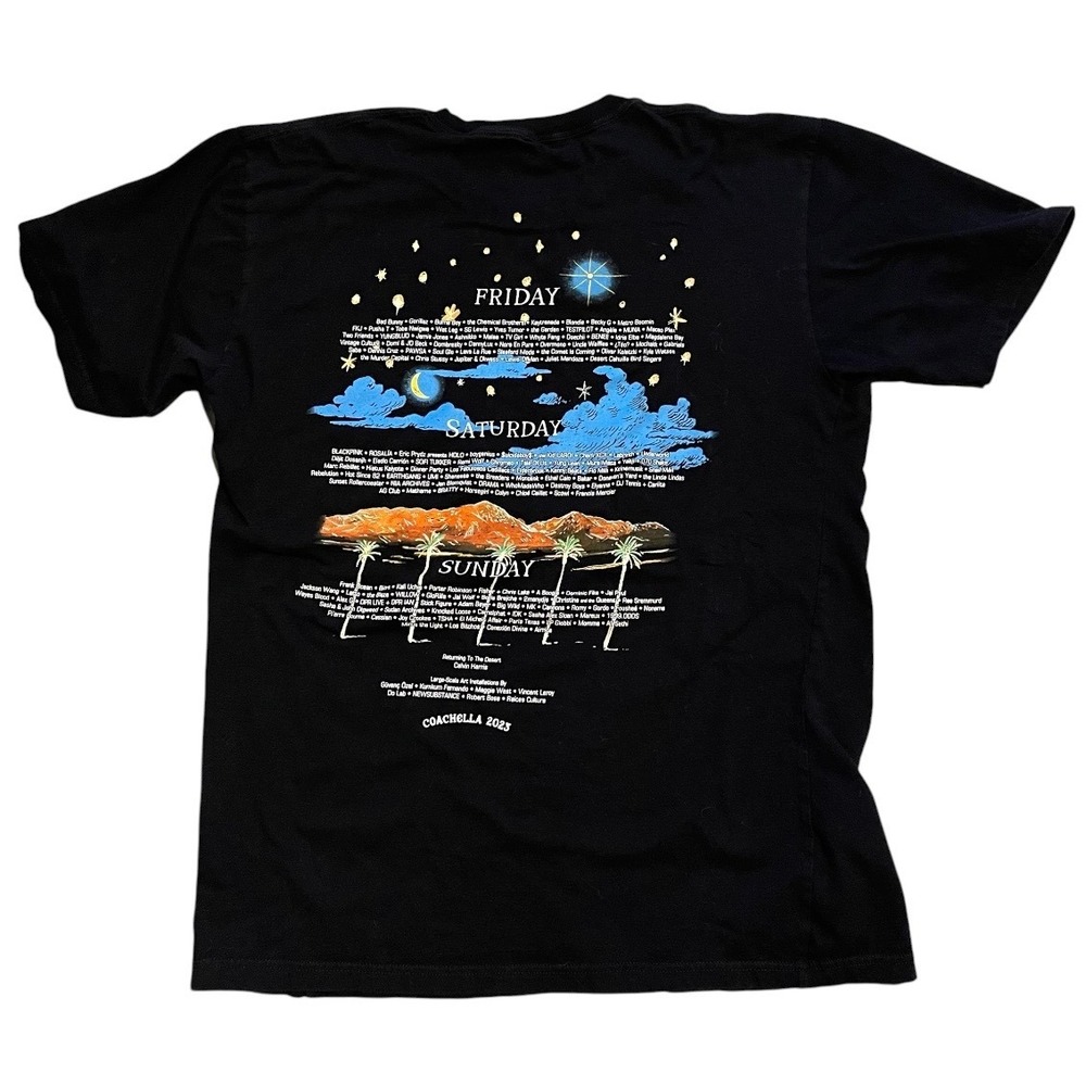 Coachella 2023 Music Festival Lineup T-Shirt Mens XL Black Bad Bunny Blackpink